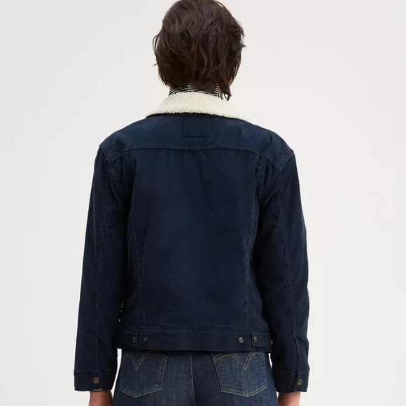 Levi’s Ex-Boyfriend Blue Corduroy Vintage Sherpa Trucker Jacket Medium - Picture 2 of 6